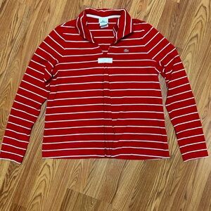 Lacoste Women’s Collared Red Striped Long sleeve Shirt Fits like a MEDIUM